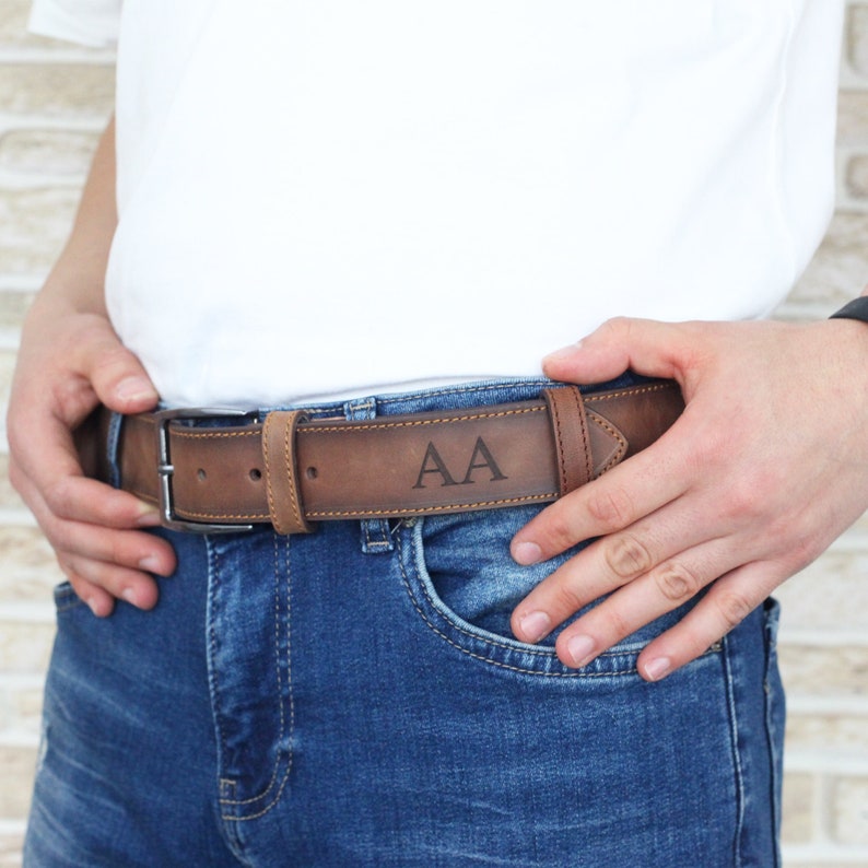 Personalized Handmade Leather Men Belt, Casual Black Men belt Personalized Engraved Leather Belt, Best Man Gift, Father's Day Gift zdjęcie 4