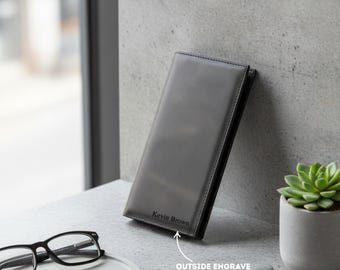 Long Wallet for Men with Phone Pocket, Slim Leather Card Holder, Custom Engraved