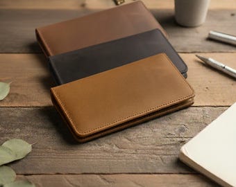 Mens Long Wallet, Zip Around Leather Card Holder with ID Window, Engraved