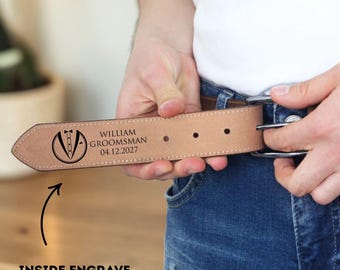 Custom Groomsman Gift Belt, Personalized Leather Belt for Wedding Party, Best Man Gift, Engraved Belt for Him, Groom Accessories