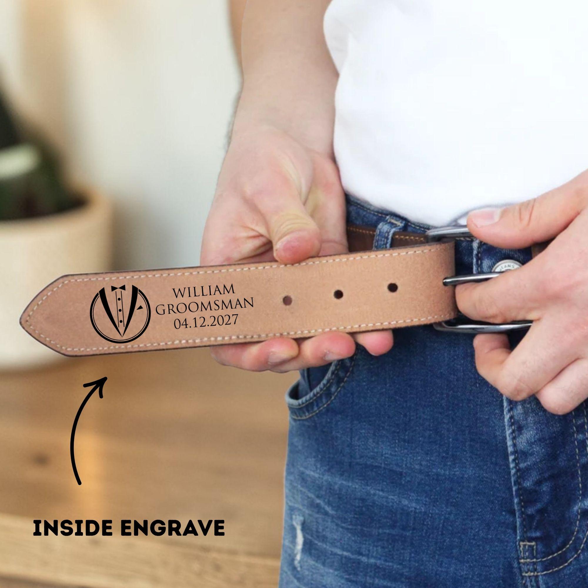 Monogrammed European Leather Belt