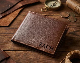 Personalized Leather Wallet for Men – 100% Genuine Leather Gift for Boyfriend or Husband – Valentine’s Day Gift Idea – Slim Bifold Wallet