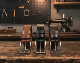 Handmade Buffalo Leather Belt for Men – Genuine Leather Belt in Tan, Brown & Black | Personalized Gift for Him, Durable Everyday Belt