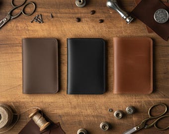 Minimalist Genuine Leather Card Holder Wallet – Slim Front Pocket Wallet, Handmade Gift for Men -Women, Fits Cards & Cash