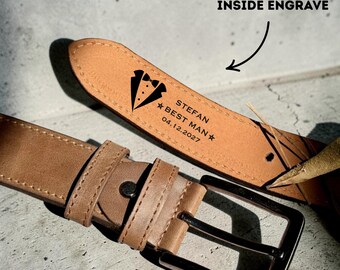 Leather Belt for Best Man, Hidden Engraved Message, Personalized Wedding Keepsake Gift