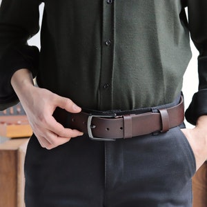 Personalized Leather Belt, Man Jeans Belt, Best Christmas Gift for Man, Brown Casual Personalized Leather Gift Engraved Leather Belt for Dad
