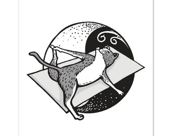 陰ヨガ動物ポスター | 尻尾を引っ張る猫のポーズプリント | ヨガプリント | ヨガスタジオの装飾 | ヨガ愛好家へのギフト | 瞑想アート | 8x10