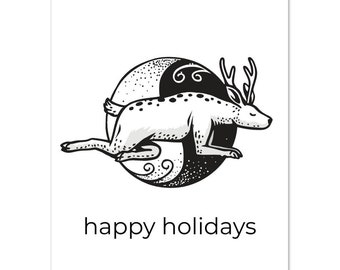 ヨガ動物のハッピーホリデーカード 10 枚（封筒付き） | 冬のホリデーグリーティングカード | 季節の挨拶 | 鹿のポーズ | 陰陽