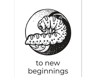 10 Yoga Animal New Beginnings Cards | New Job Greeting Cards | Moving Greeting Cards | Caterpillar Pose | Yin Yang | Blank