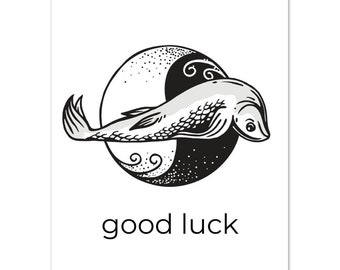 ヨガ動物の幸運カード 10 枚 | 幸運を祈るカード | あなたならできると励ますカード | 魚のポーズ | 陰陽