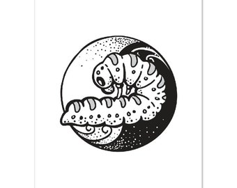 陰ヨガ動物ポスター | 毛虫のポーズプリント | ヨガプリント | ヨガアート | ヨガスタジオの装飾 | ヨガ愛好家へのギフト | 瞑想アート | 5x7