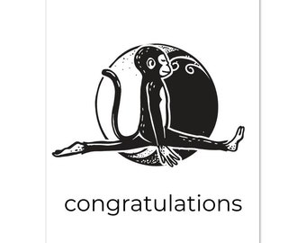 ヨガ動物のお祝いカード 10 枚 | 卒業祝いカード | 就職祝いカード | 猿のポーズ | 陰陽