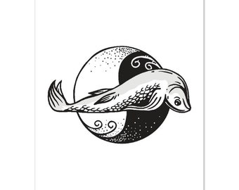 Yin Yoga Animal Poster | Fish Pose Print | Yoga Print | Yoga Art | Yoga Studio Decor | Gift for Yoga Lover | Meditation Art | 5x7