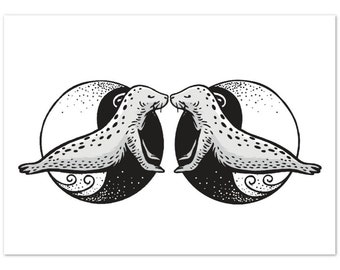 陰ヨガ動物ポスター | アザラシのポーズプリント | ヨガプリント | ヨガアート | ヨガスタジオの装飾 | ヨガ愛好家へのギフト | 瞑想アート | 5x7