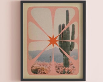 Retro cactus giclee art print, collage desert art