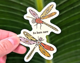 Floral dragonfly sticker, 3" retro matte vinyl laptop decal, encouraging saying