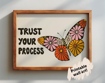 Printable Floral butterfly wall art, butterfly with flowers JPG, retro insect digital wall art, nature gallery wall positive encouraging art