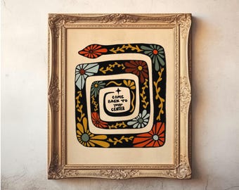 Floral snake giclee art print, jewel tones snake spiral with flowers, retro animal wall art positive vibes saying, spiritual yoga wall decor