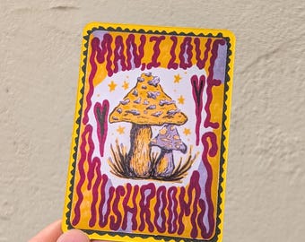 Mushroom lover ACEO, mushroom ATC, 2.5" x 3.5"  tiny giclee print, artist enhanced mini mushroom print, artist card