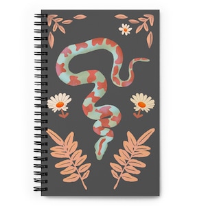 Diario con proiettili a spirale serpente, taccuino punteggiato con copertina in brossura naturale, blocco note A5 di piante, blocco di carta con margherite e foglie, serpente nel diario da giardino