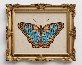 Butterfly art print vintage style, Colorful butterfly wall art, 5x7 bold art, bright cute insects home decor, butterfly wings giclee art