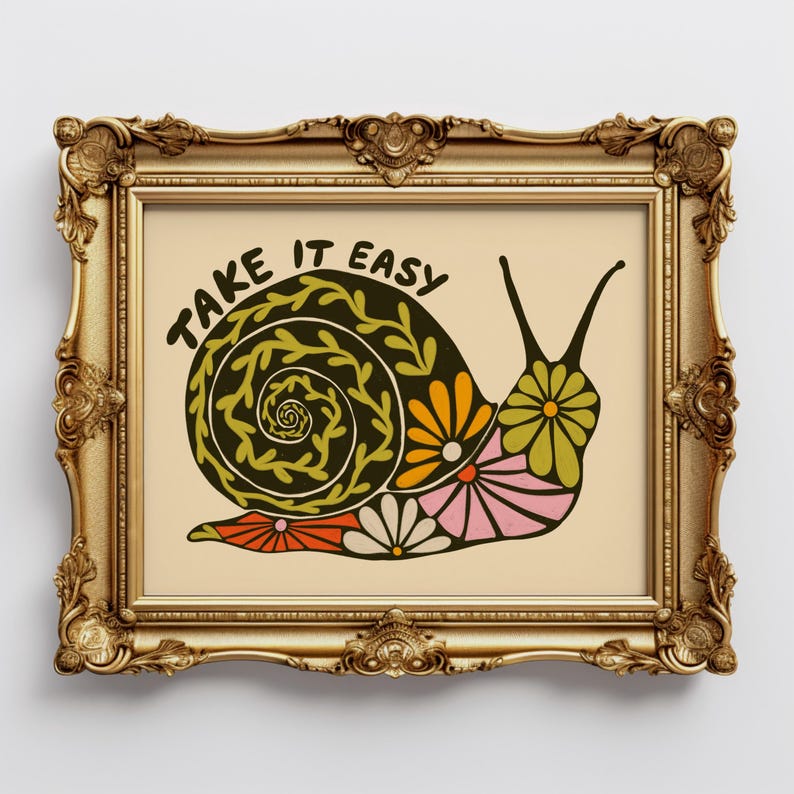 Floral Snail Giclee Art Print, Garden Snail With Flowers, Retro Bug ...