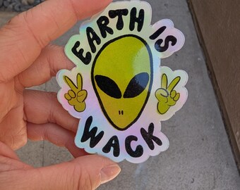 Holographic alien sticker, rainbow alien laptop sticker, color changing peace sign car decal, 3" waterproof vinyl sticker gift