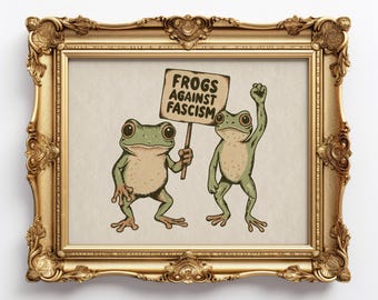 Protest frogs giclee art print, anti fascist wall art, vintage style home decor