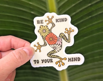 Floral frog sticker, 3" retro matte vinyl laptop decal, encouraging saying