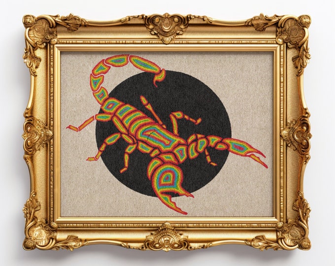 5x7 scorpion art print, rainbow bug unframed wall art, vintage style Scorpio home decor, vibrant Scorpio giclee art print on matte paper