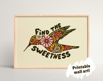 Printable floral hummingbird wall art, high resolution JPG