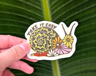 Floral snail sticker, 3" retro matte vinyl laptop decal