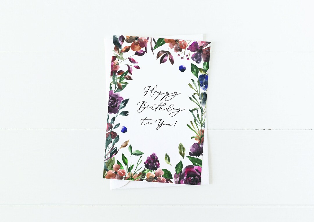 Printable Happy Birthday Cardflowers Flower Borderdigital - Etsy