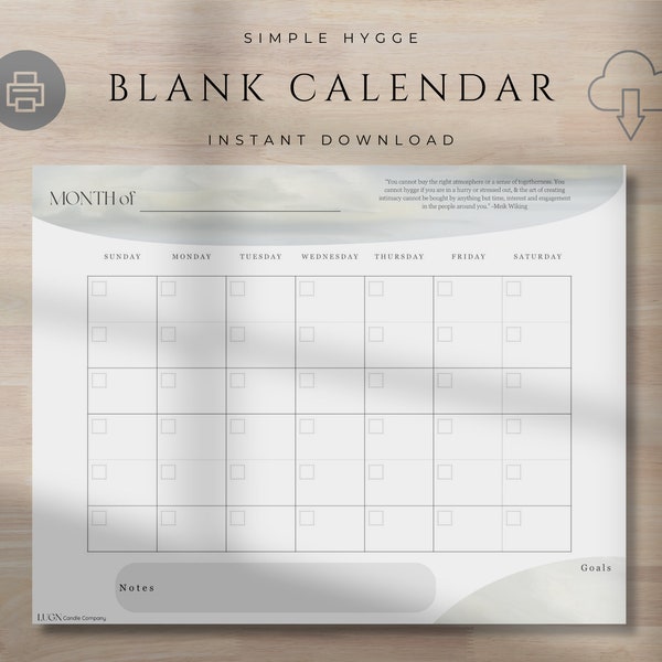 Digital Calendar - Downloadable - Printable - Hygge - Motivational - Fill in Calendar - Simple Calendar - GoodNotes - March - April