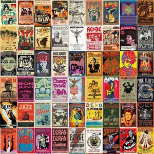 Carteles de conciertos vintage / carteles de bandas vintage / cartel de conciertos de rock / cartel de música vintage / kit de collage de pared vintage / 120 carteles digitales