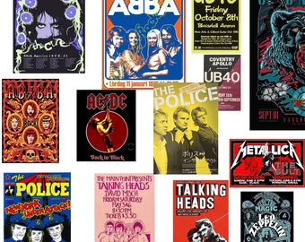 Vintage Concert Posters | Band Posters Vintage | Rock Concert Poster | Vintage Music Poster | Vintage Wall Collage Kit | 50 Digital Posters