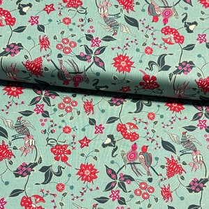 Indian summer - Love Birds Sage , 100% Organic Cotton, V&A, Make + Believe Fabrics, By the Metre, Half Metre