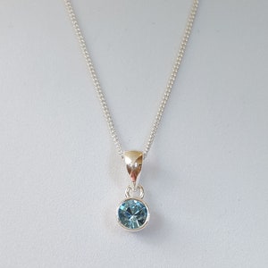Birthstone March Silver 4mm Light Blue CZ Pendant & 18&quot; Curb Chain