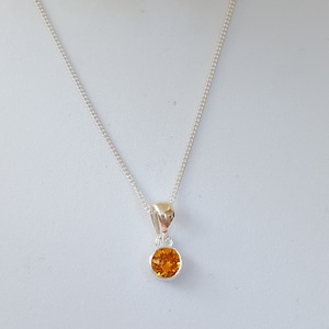Birthstone November Silver and 4mm Orange CZ stone Pendant with an 18&quot; Curb Chain