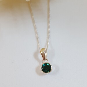 Birthstone May Silver and 4mm CZ Green Pendant with an 18&quot; Curb Chain