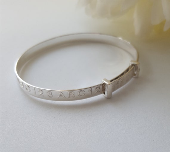 Sterling Silver ABC 123 Baby Bangle - Etsy New Zealand