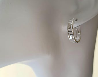 Sterling Silver Greek Key Pattern Creole Earrings 20mm diameter
