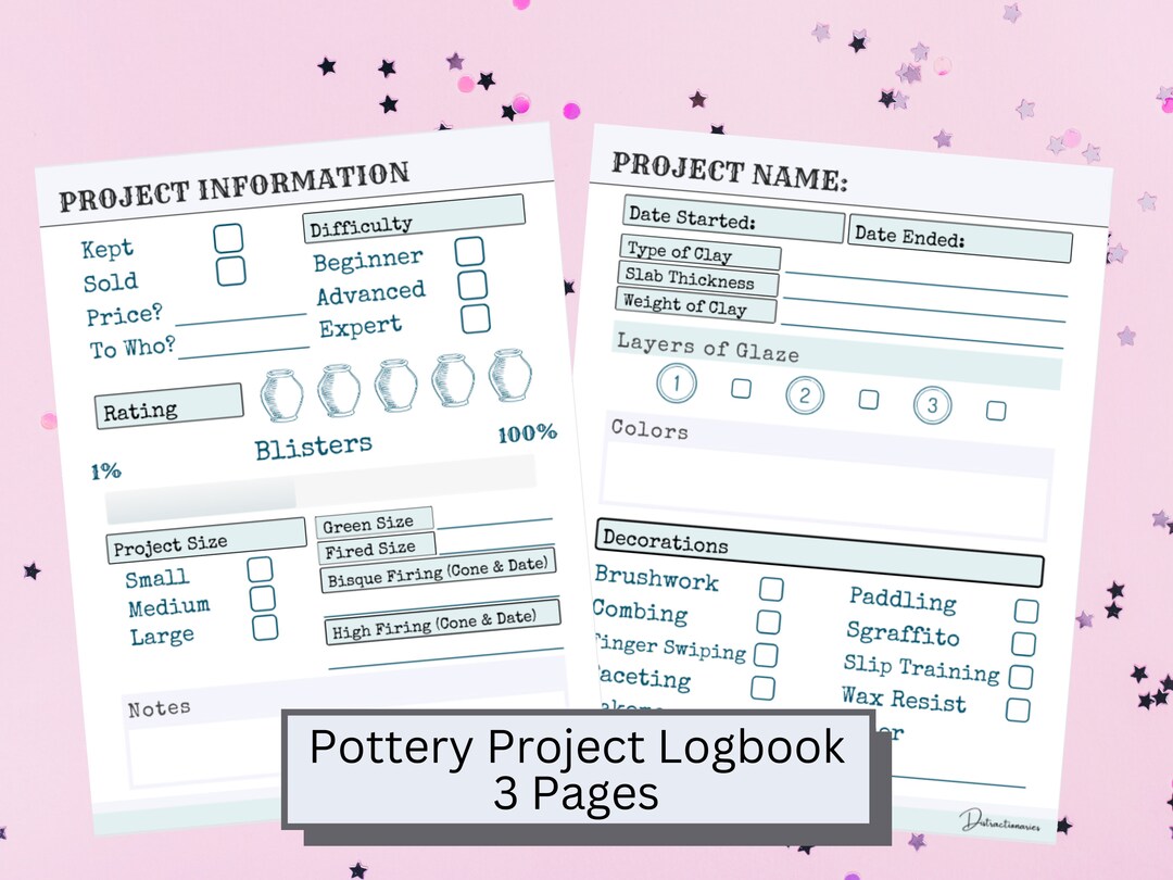 Pottery Logbook Journal Printable Planner Pottery Project Log Etsy