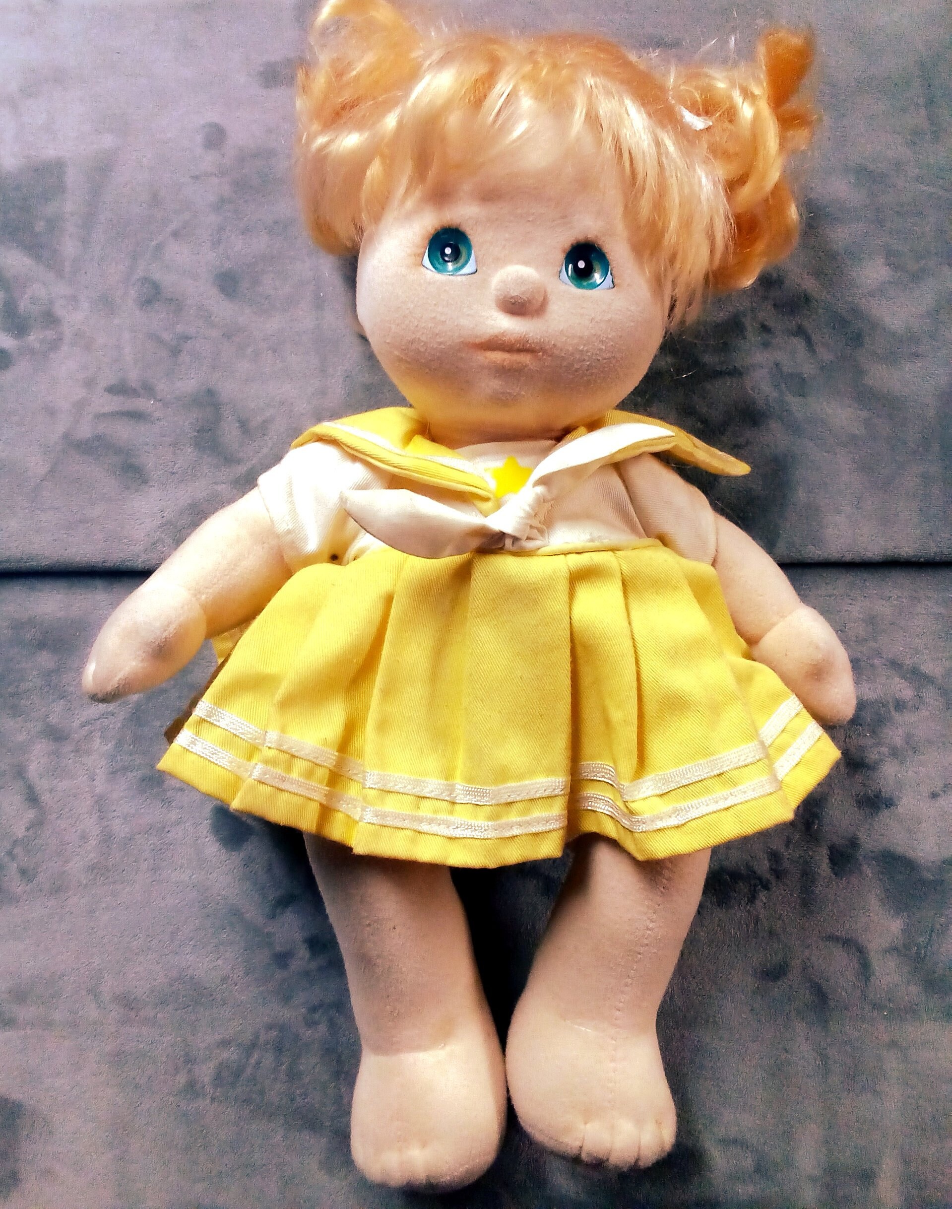 Vintage Mattel My Child Doll 1985 Blonde Teal Eyes and Orginal Yellow