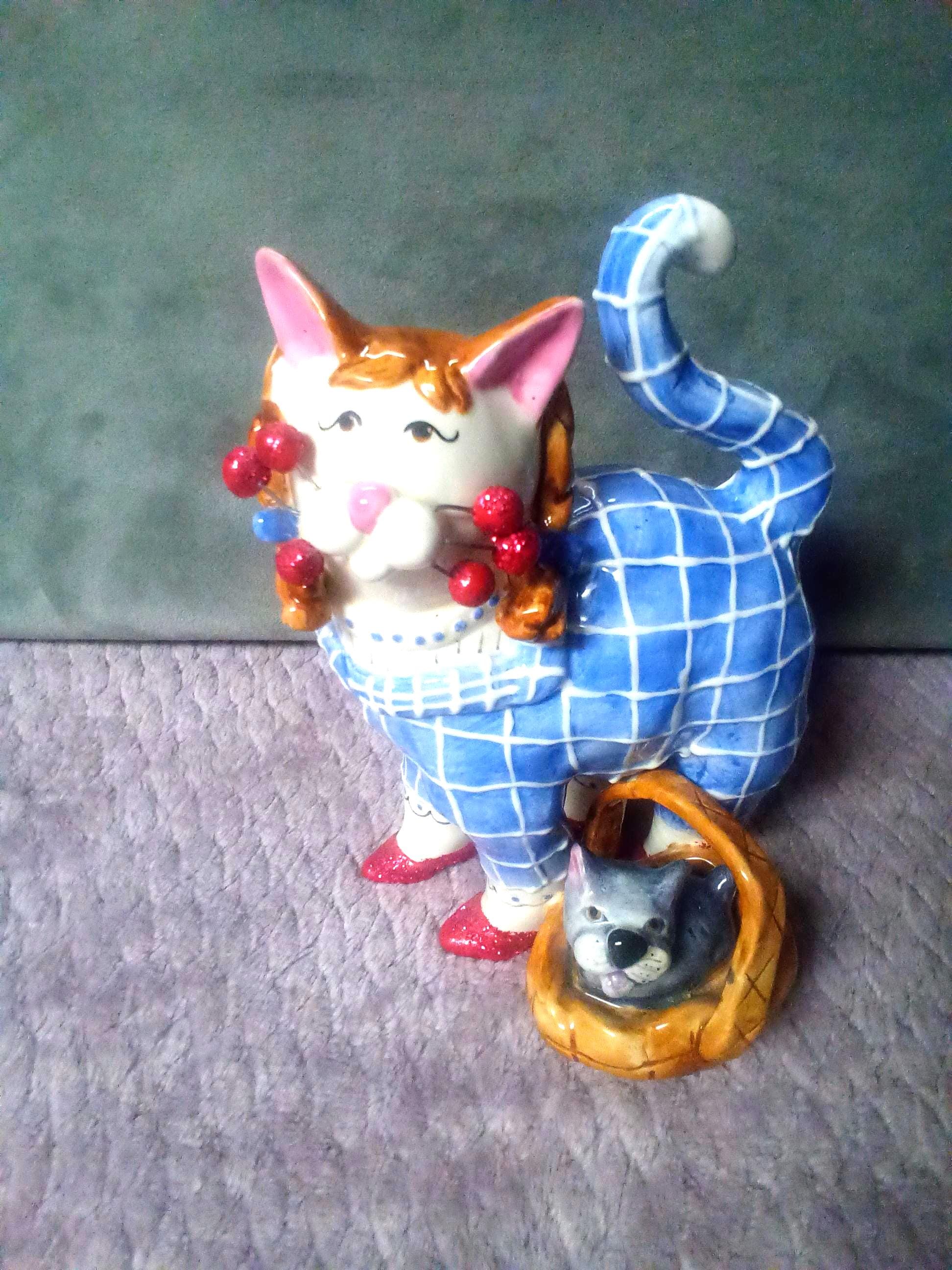 WhimsiClay by Amy Lacombe ヴィンテージ 猫 タオル地 Amy Lacombe Cat Figurine, Blue Black Swirl, Blue, Orange or