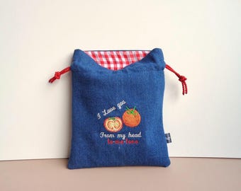 Tomato embroidered mini denim jean bag, Tomato bag, handmade bag