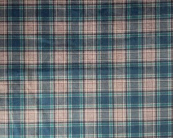 Karo-Veloursstoff - Stahlblau/Beigebraun - Mikrofaser, Bezugsstoff, Polsterstoff, Möbelstoff, Dekostoff, Vorhangstoff, 140 cm breit