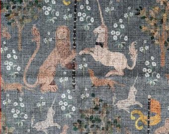 Veloursstoff, Einhorn & Tiermotive - Dusty Gray - Bezugsstoff, Polsterstoff, Möbelstoff, Dekostoff, Vorhangstoff, Kissenstoff, 140 cm breit