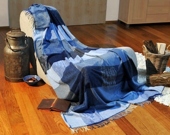Cuddly blanket Wool blanket Living blanket Plaid Sofa blanket Bedspread throw | 6 colours | Oeko-Tex® 150x200 cm blue