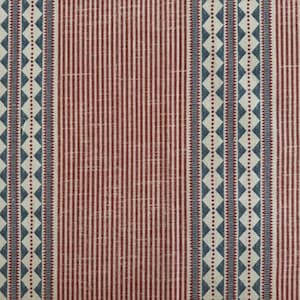 Druckstoff Naturfaser Greca 21 Perlweiß Braunrot Blaugrau – Deko-Bezug-Polster-Möbel-Vorhang- & Bekleidungsstoff, Meterware, 280 cm breit